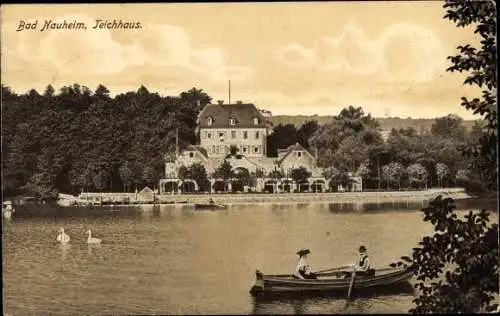 Ak Bad Nauheim in Hessen, Teichhaus, Ruderboot