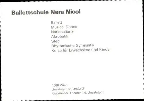 Ak Schauspielerin Nera Nicol, Portrait, Autogramm, Ballettschule