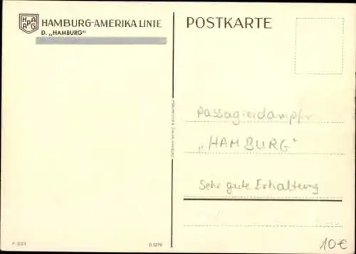 Künstler Ak Passagierdampfer Hamburg, HAPAG