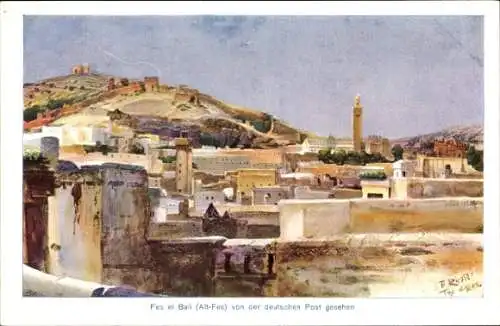 Künstler Ak Richter, B., Fès Fez Marokko, Gesamtansicht, Deutsche Post