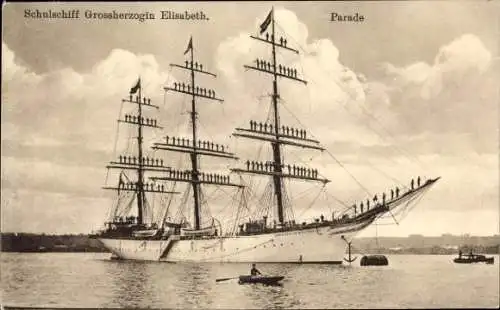 Ak Schulschiff Großherzogin Elisabeth paradierend, Segelschiff, Kaiserliche Marine