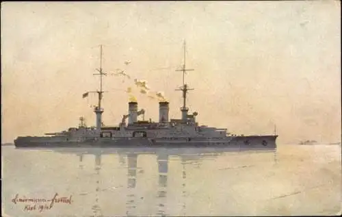 Künstler Ak Lindemann Frommel, Karl, Deutsches Kriegsschiff, SMS Mecklenburg auf See