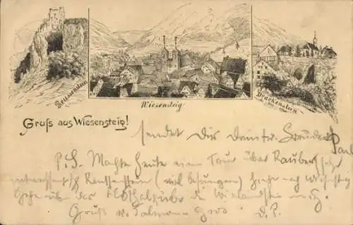 Litho Wiesensteig in Württemberg, Reussenstein, Drackenstein