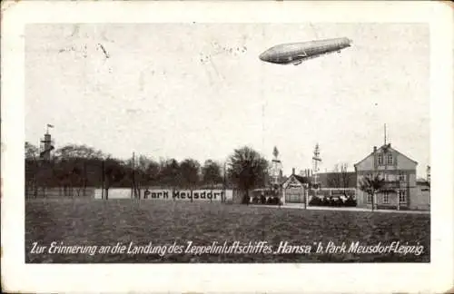 Ak Meusdorf Leipzig in Sachsen, Landung des Zeppelinluftschiffes Hansa