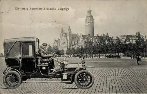 Ak Leipzig, Die erste Automobildroschke, Rathaus