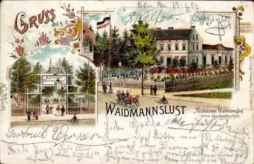 Litho Berlin Reinickendorf Waidmannslust, Restaurant Waidmannshof, Garten