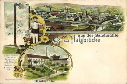 Litho Halsbrücke in Sachsen, Sandmühle, Höchste Esse der Erde