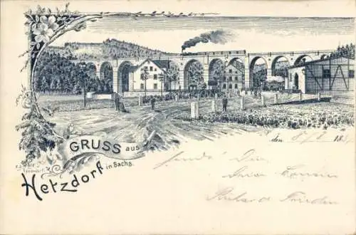 Litho Hetzdorf Halsbrücke in Sachsen, Viadukt