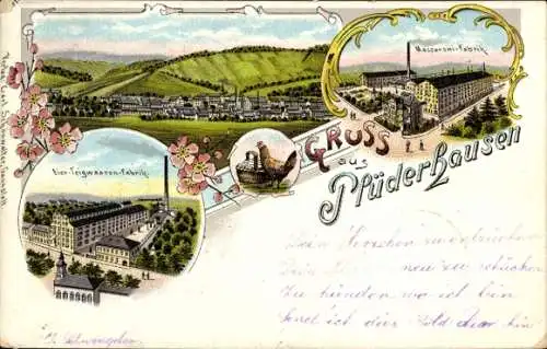 Litho Plüderhausen in Baden Württemberg, Gesamtansicht, Eier-Teigwaren Fabrik, Maccaroni Fabrik