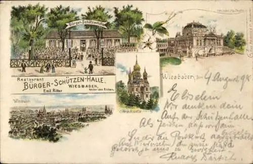 Litho Wiesbaden in Hessen, Restaurant Bürger Schützen Halle, Griechische Kapelle