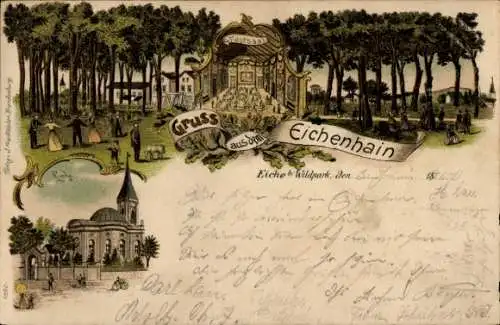 Litho Eiche bei Wildpark Potsdam in Brandenburg, Eichenhain, Kirche