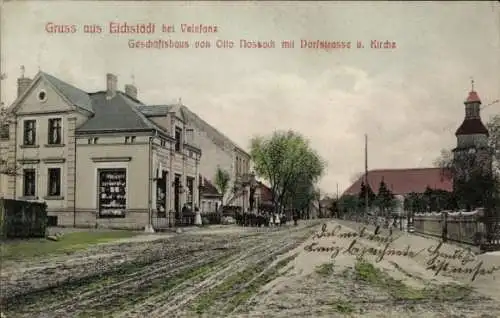 Ak Eichstädt Oberkrämer im Havelland, Geschäftshaus von Otto Nossack, Dorfstraße, Kirche