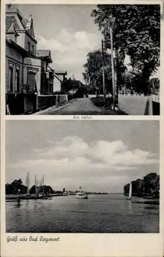 Ak Trzebież Bad Ziegenort Pommern, Am Hafen