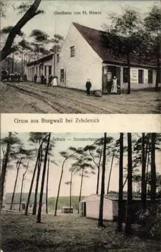 Ak Burgwall Zehdenick Oberhavel, Gasthaus von H. Mewes, Schule