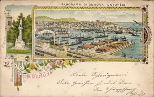 Litho Genova Genua Liguria, Panorama, Statue