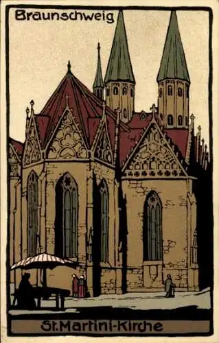 Steindruck Ak Braunschweig in Niedersachsen, St. Martini Kirche