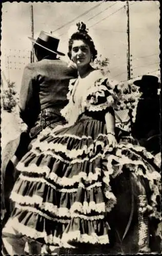 Ak Sevilla Andalucía, Caballistas, Frau in Tracht