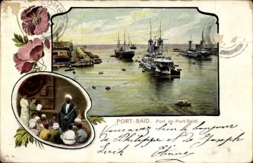 Passepartout Ak Port Said Ägypten, Hafen, Deutsche Kriegsschiffe, Linienschiffe