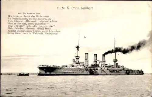 Ak Deutsches Kriegsschiff, SMS Prinz Adalbert, Großer Kreuzer, Kaiserliche Marine