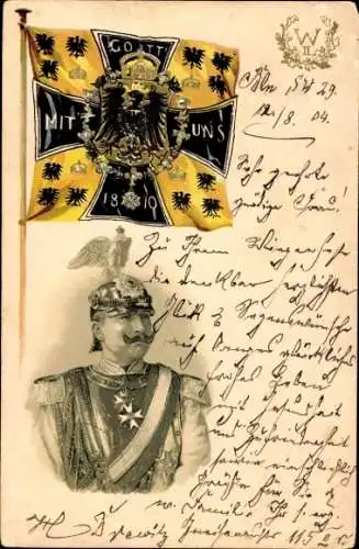 Präge Litho Kaiser Wilhelm II. in Uniform, Standarte