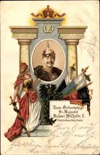 Litho Kaiser Wilhelm II., Portrait, Germania, Geburtstag 1905