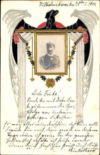 Passepartout Ak Kaiser Wilhelm II., Porträt in Uniform, Adler