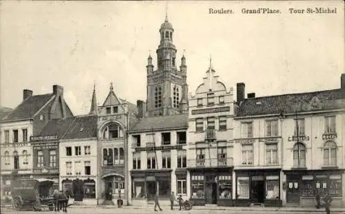 Ak Roeselaere Rousselare Roeselare Westflandern, Grand Place, Tour St. Michel