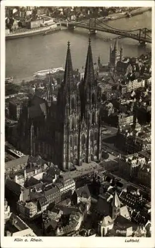 Ak Köln am Rhein, Luftbild, Dom, Rheinbrücke