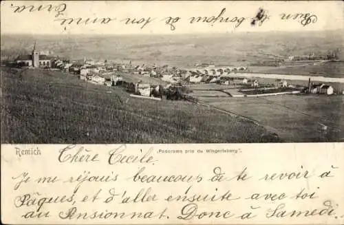 Ak Remich an der Mosel Luxemburg, Panorama aufgenommen vom Wingertsberg