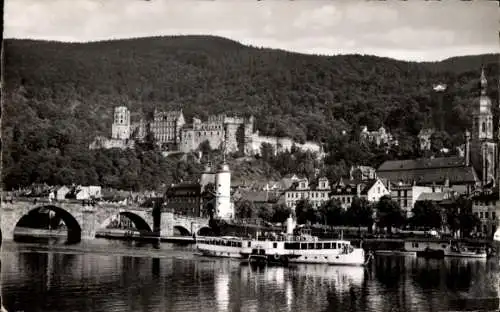 Ak Heidelberg am Neckar, Teilansicht, Brücke, Schiffe