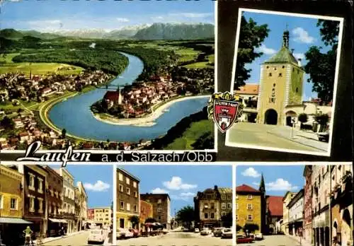 Ak Laufen an der Salzach Oberbayern, Wappen, Tor, Teilansichten