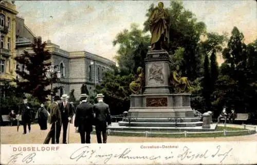 Ak Düsseldorf am Rhein, Cornelius-Denkmal, Passanten