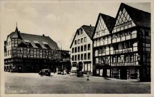 Ak Soest in Westfalen, Alte Häuser am Markt, Zum wilden Mann, A. Raabe, Fachwerk