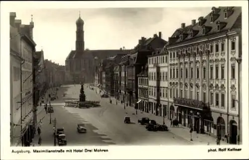 Ak Augsburg,  Maximilianstraße mit Hotel Drei Mohren