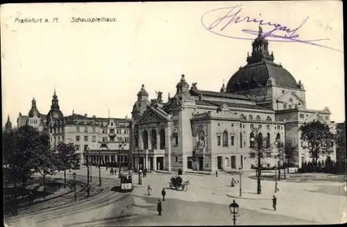 Ak Frankfurt am Main, Schauspielhaus, Straßenbahn