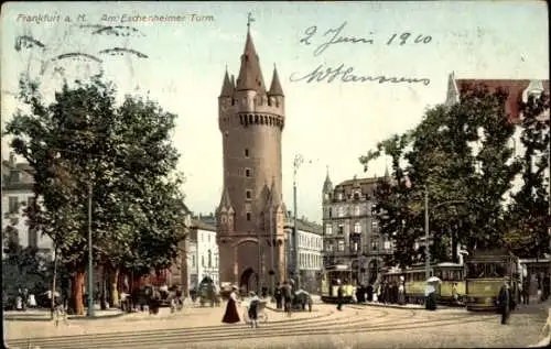 Ak Frankfurt am Main, Eschenheimer Turm, Straßenbahnen