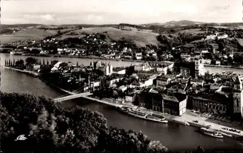 Ak Passau in Niederbayern, Blick vom Oberhaus auf die Altstadt, Donau, Inn und Maria-Hilf