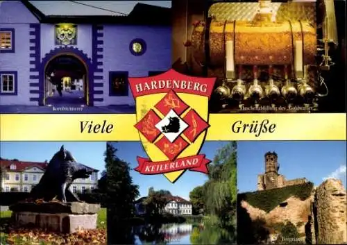 Ak Nörten Hardenberg, Keilerland, Kornbrennerei, Goldwasser, Burgruine, Schloss, Wappen