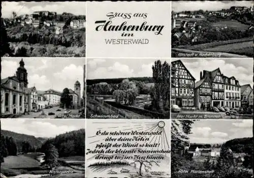 Ak Hachenburg Westerwald, Abtei Marienstatt, Schwimmbad, Alter Markt, Nister