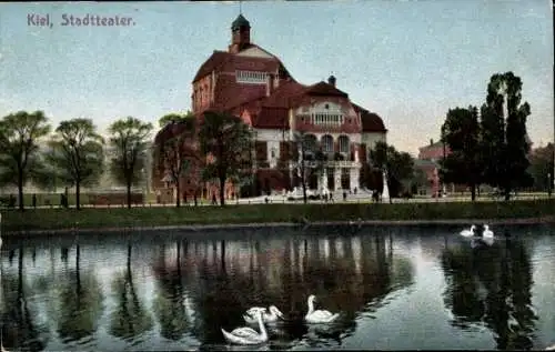 Ak Kiel Schleswig Holstein, Stadttheater vom Wasser aus gesehen