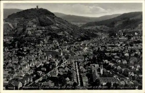 Ak Heppenheim an der Bergstraße, Totalansicht, Original-Fliegeraufnahme, Starkenburg