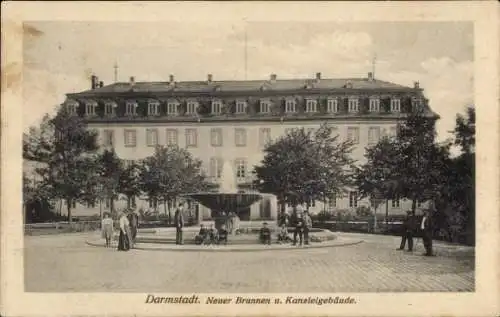 Ak Darmstadt in Hessen, Neuer Brunnen, Kanzleigebäude