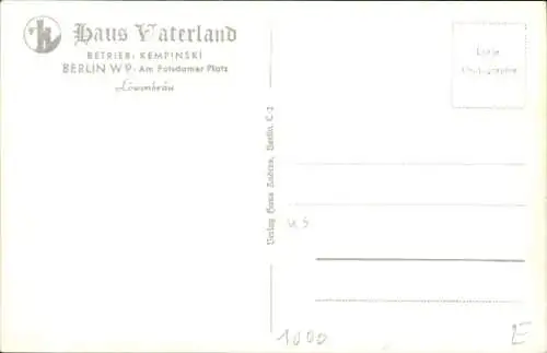 Ak Berlin Tiergarten, Potsdamer Platz, Haus Vaterland, Kempinski, Innenansicht, Löwenbräu