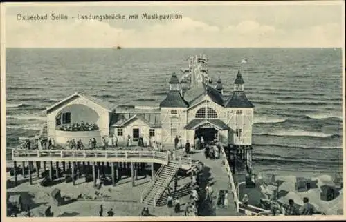 Ak Ostseebad Sellin auf Rügen, Landungsbrücke, Musikpavillon