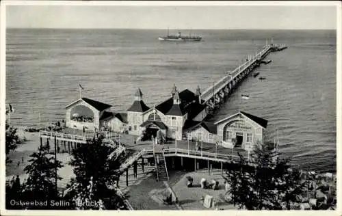 Ak Ostseebad Sellin auf Rügen, Seebrücke, Schiff