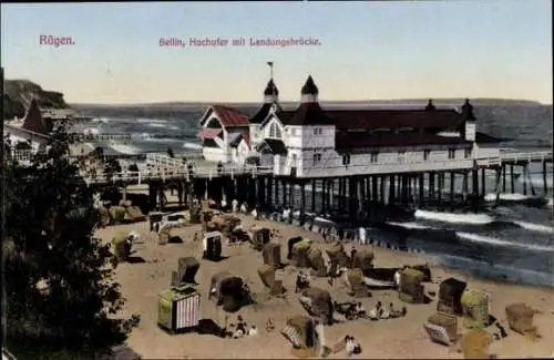 Ak Ostseebad Sellin auf Rügen, Hochufer, Landungsbrücke, Strand