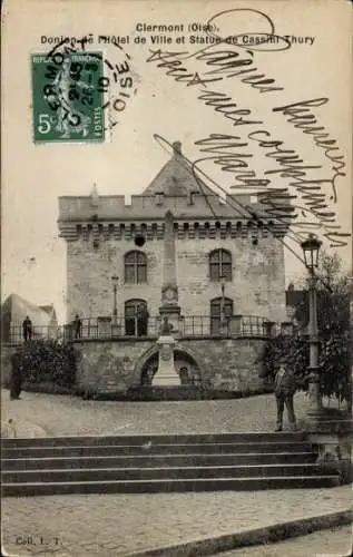 Ak Clermont Oise, Rathaus, Statue de Cassint Thury