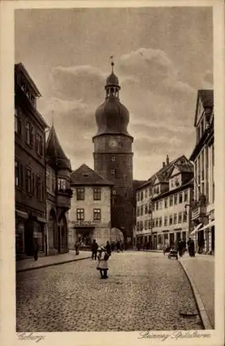 Ak Coburg in Oberfranken, Steinweg mit Blick zum Spitalturm, Häuser