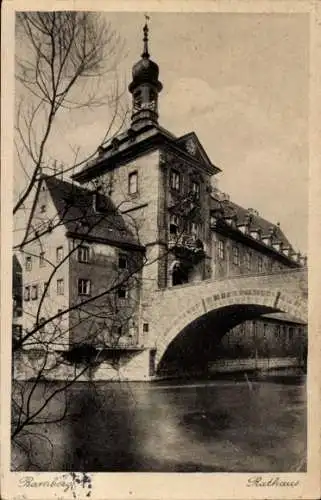 Ak Bamberg in Oberfranken, Rathaus, Brücke