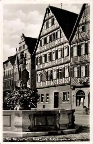 Ak Bad Mergentheim in Tauberfranken, Marktplatz, Milchling-Brunnen